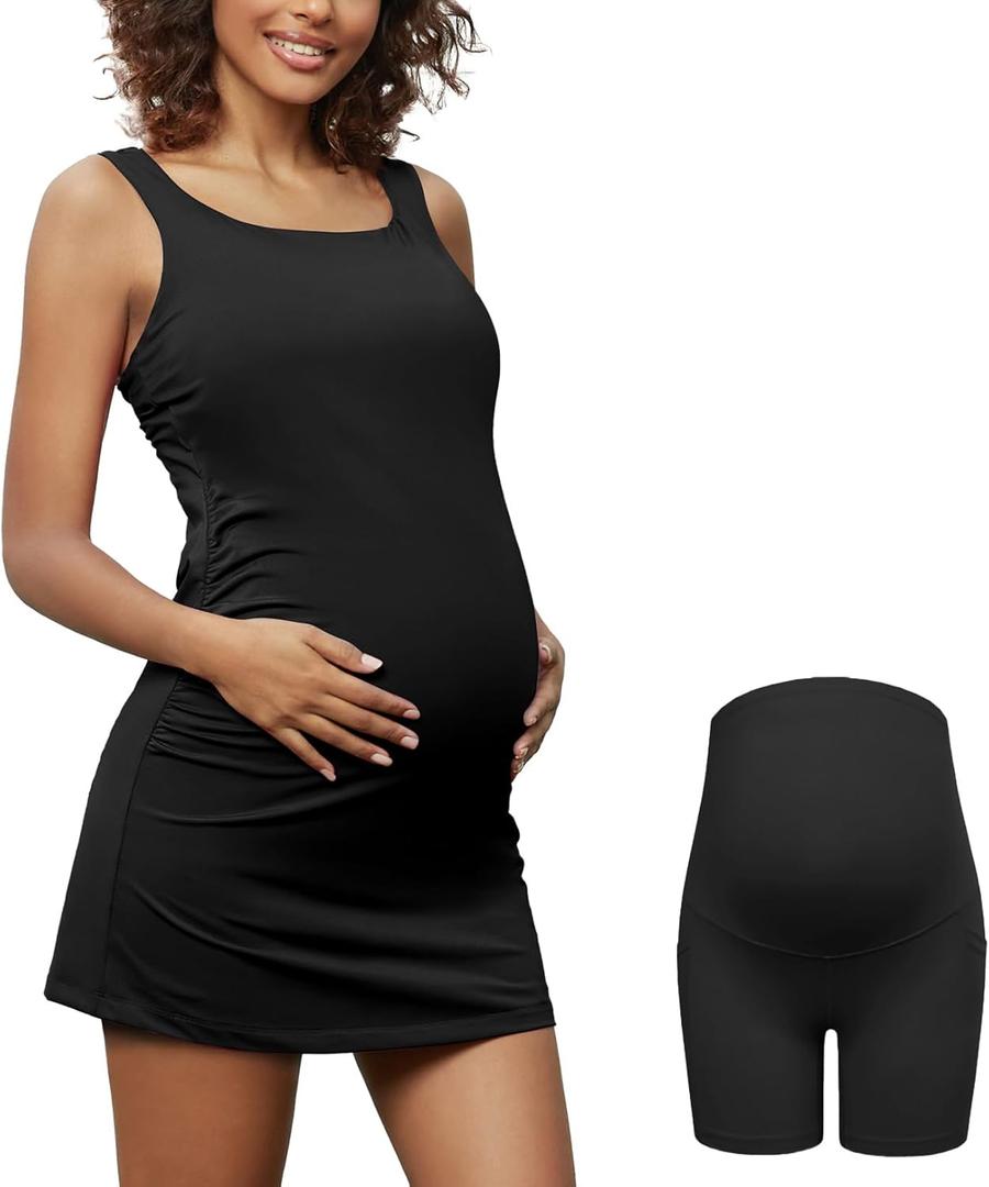 Bhome Maternity Golf Dress Summer with Shorts and Built in Bra for Women (Small, Black)