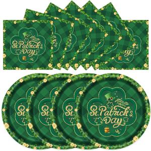 40PCS St. Patrick's Day Paper Plates and Napkins Set - 9inch Dinner Plates and 6.5inch Paper Napkins, Disposable Green Lucky Shamrock Tableware for St Patrick's Day Irish Party Decoration
