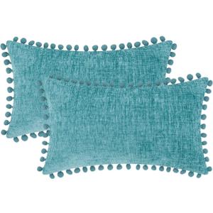 CaliTime Throw Pillow Covers Decorative 20 X 12 Inches Pack of 2 Cozy Solid Dyed Soft Chenille Cushion Cases with Pom Poms for Couch Sofa Bed Living Room Home Teal CaliTime Throw Pillow Covers Decorative 20 X 12 Inches Pack of 2 Cozy Solid Dyed Soft Chenille Cushion Cases with Pom Poms for Couch Sofa Bed Living Room Home Teal