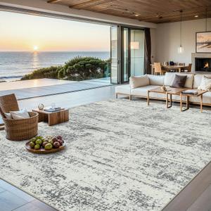 Area Rugs 9x12 Living Room - Washable Rug Modern Abstract Soft Large Neutral Non-Slip Carpet Indoor Floor Stain Resistant Thin Carpets for Bedroom Dining Room Farmhouse Nursery Home Office Grey