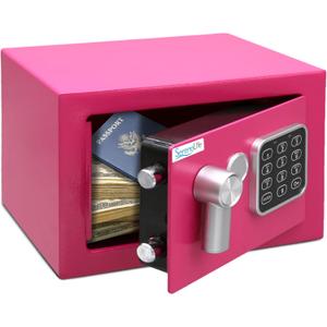 SereneLife Electronic Safe Box | Heavy Duty 9.1 x 6.7" Money Safe | Digital Touch Pad Lockbox with Code 2 Keys | Small Safe Box for Home/Office, Cash, Jewelry, | Wall/Floor Mountable | Pink