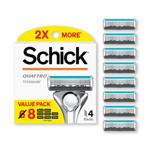 Schick Quattro Titanium Razor Refills, 8ct | Schick Razor Blades Refills, Razor Blades for Men, Shaving Blades for Men, Quattro Razor Refill, 4 Blade Razor Heads, 8 Refills (1 Count (Pack of 8))