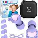 Kids Ear Plugs (6-12 Years) with Cord, Kids Ear Protection Reusable Noise Relief Earplugs for Focus, Travel, Concert, Socializing, Events, Sleep, Anxiety, Home, School, Playtime -26dB Noise Reduction (Purple+ Lightpink+lanyard)