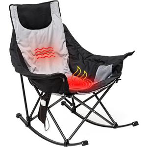 SUNNYFEEL Oversized Heated Camping Chair, Folding Rocking Camping Chairs with Luxury Padded Recliner,Carry Bag, 500 LBS Heavy Duty for Lawn/Outdoor/Picnic/Patio, Portable Rocker Camp Chair (1 PC)