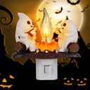 Ghost Campfire Flickering Night Light, 3D Small Electric Faux Campfire Night Light,Ghosts Campfire Flicker Flame Nightlight, 5in LED Campfire Night Lights Funny Halloween Decor
