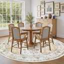 Amada Round 6x6 Washable Area Rug for Living Room, Beige, Vintage Style
