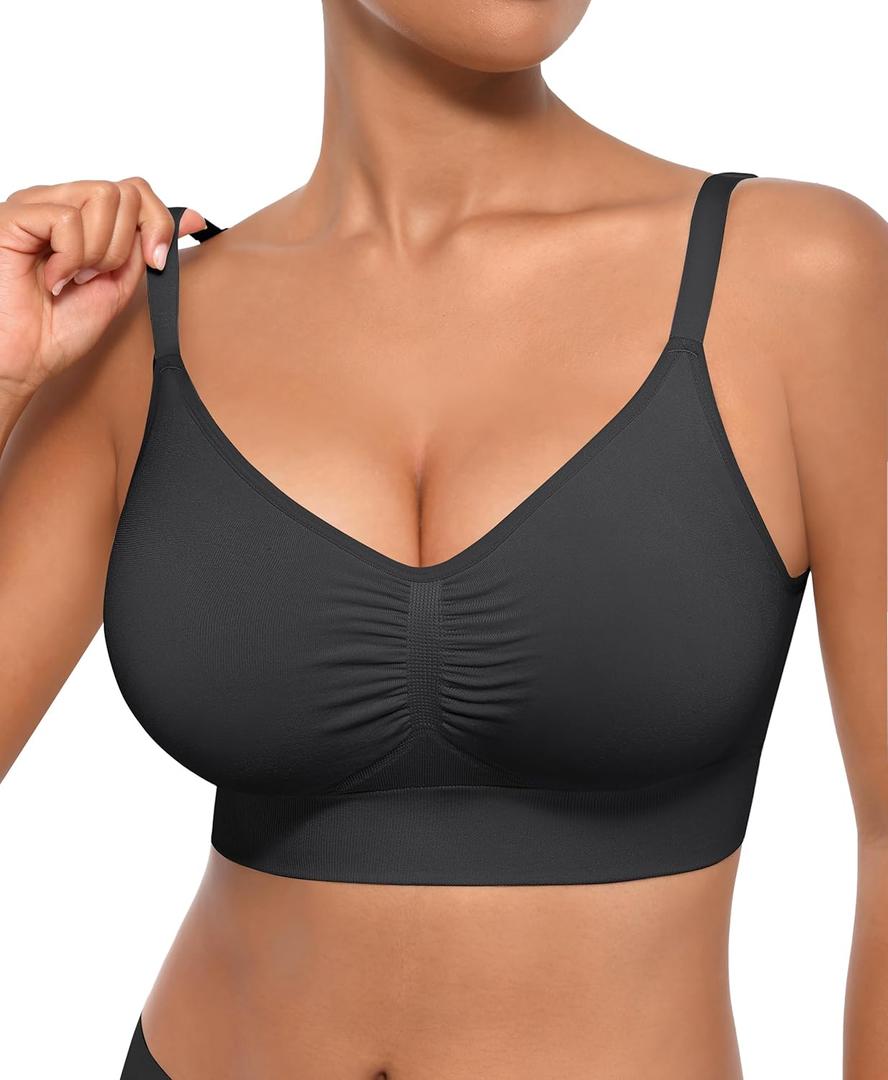 FeelinGirl Supportive Bras Bralettes for Women: Seamless Comfortable Full Coverage Bras with Removable Padded for Everyday (XX-Large, Black)