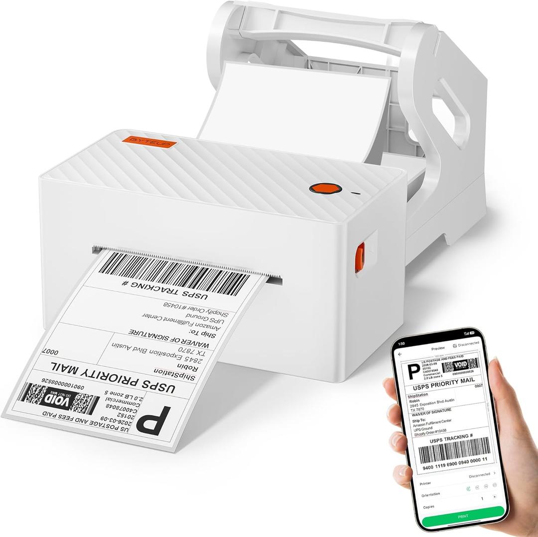 Bluetooth Thermal Shipping Label Printer 4x6 203 DPI Inkless for Small Business Compatible with iPhone, Android, Windows, Mac, Chromebook via USB Save Every First Label