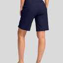 G Gradual Women's 9" Long Swim Board Shorts with Pockets High Waisted Knee Length Beach Swimming Shorts for Women with Liner (Navy, M)