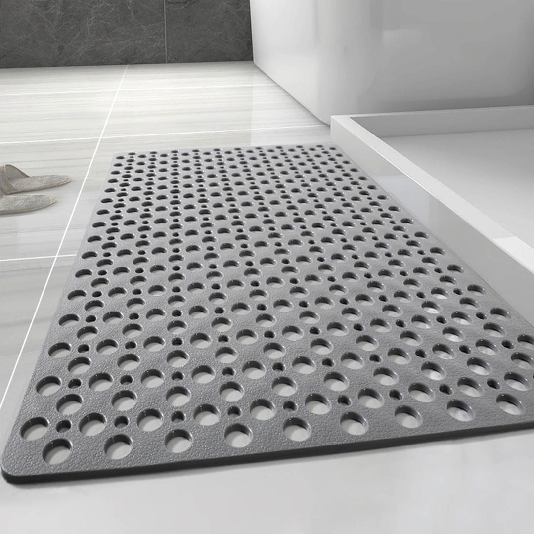 Casa and Beyond Shower Mat Premium Non Slip Bath Mat Extra Soft TPE with Strong Suction Cups Fast Dry Textured Surface(Grey,27.6" x 15")
