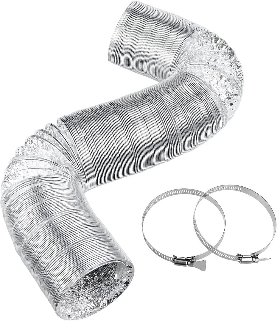 Cenipar Dryer Vent Hose-4 inch Ducting Vent Hose Flexible Aluminum Foil Non-Insulated (4 inch 25 feet) with 2 Clamps (Silver)