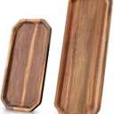 Set of 2 Solid Acacia Wood Serving Trays 16" and 12" Rectangular Wooden Serving Platters for Dessert, Food, Vegetables, Fruit, Charcuterie, Appetizer Serving Tray, Cookie Platter Cheese Board