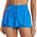 Flowy Running Shorts for Women Workout Athletic Gym Yoga Butterfly Skirt with Pockets Spandex Cute Clothes Summer (Blue, L)