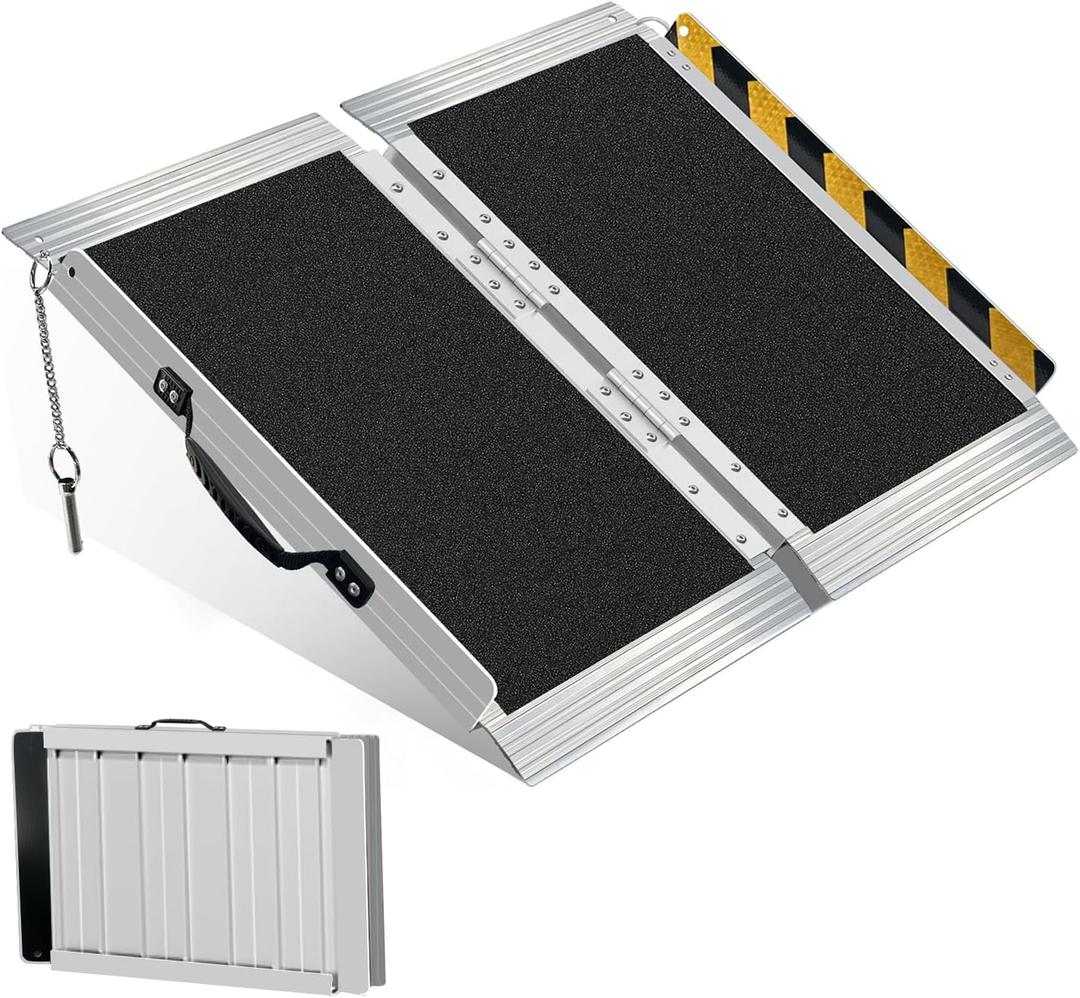  Loezora 2FT Portable Wheelchair Ramp, Light weight Foldable Aluminum Ramp for Home Steps, Non-Slip Surface, Supports Up to 800 lbs - Ideal for Wheelchairs, Scooters, and Walkers