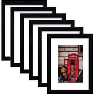 8x10 Picture Frame Set of 6, Display Pictures 5x7 with Mat or 8x10 Without Mat for Wall Mounting or Table Top Display,Black