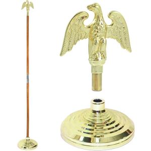 Super Tough Indoor Flagpole Kit, Metal Eagle, No Flag Gold-colored Base and Brass-finished Aluminum Fittings for Offices, Schools, Meeting Rooms and Ceremonial Spaces.