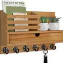 Key Holder Wall Mount, Mail Holder with Storage Drawer and 6 Key Hooks for Coat, Dog Leash, Home Decor Rack, House Accessories, Entry Way Organizer