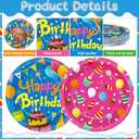 60Pcs Happy Birthday Plates Party Supplies 7 Colorful Birthday Plates Colorful Happy Birthday Tableware Party Decorations for Kids Boys Girls Birthday Cake Dinnerware Party Favors for 60 Guest