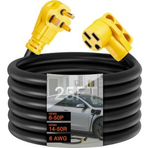 25ft NEMA 6-50P to 14-50R EV Charger Adapter Cord, STW 6AWG 50 Amp 250 Volts, 3-Prong Welder Plug to 4-Prong EV Charger Connector, for Tesla or EVSE Level 2 Charging, NOT for RV, ETL Listed