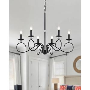ZXFGNF 6-Light Black Chandelier, Kitchen Chandeliers Over Table, Vintage Crystal Candle Hanging Lighting Fixtures, Rustic Industrial Farmhouse Chandelier for Living Room Entryway Foyer Bedroom Island