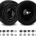 2PCS 11x6.00-5 Flat Free Tire and Wheel with 1/2" & 3/4" & 5/8" Precision Bearings and 5.8"-10.4" Centered Hub, Black Front Zero-Turn Smooth Tire Replacement for Riding Lawn Mowers Garden Tractor