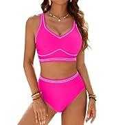 Blooming Jelly Womens High Waisted Bikini Sets Two Piece Tummy Control Swimsuits 2026 Modest Bathing Suit M, Pink