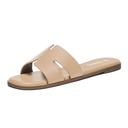 Rihero Women's Dressy Flat Sandals Comfortable Slip On Leather Slide Sandals, Nude 10