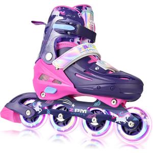 2PM SPORTS Inline Skates for Kids Boys Girls Ages 5-8 8-12 3-5 4-8 6-12 with Light Up Wheels, Adjustable Children's Roller Skates Blades for Toddler Beginner Youth Indoor Outdoor (Medium - Big Kid, Purple Pink)