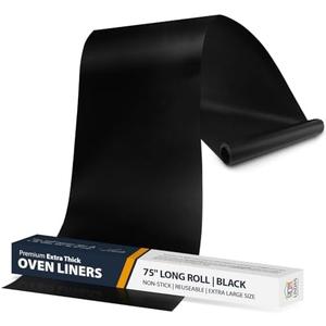 Oven Liners for Bottom of Oven - Large Heavy Duty Mats, 17” x 75” Non-Stick Reusable Liner for Electric, Gas, Toasters, Grills - BPA & PFOA Free Kitchen Accessory to Keep It Clean (Black)