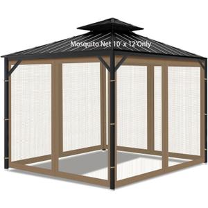 Gazebo Universal Replacement Mosquito Netting, Outdoor Mesh Netting Screen 4-Panel Sidewall with Zipper for Patio, Canopy, Garden and Backyard, Gray(Mosquito Net Only) (Khaki, 10' x 12')