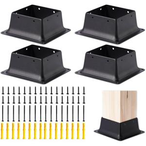 4x4 Post Base 4Pcs Wood Fence Post Bracket Anchor Base Brackets Deck Post Base for Pergola Railing Mailbox Deck (Inner Size 3.6x3.6)