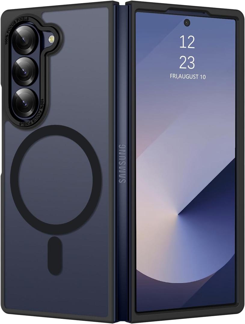BENTOBEN Magnetic for Samsung Galaxy Z Fold 6 Case [Compatible with Magsafe] Translucent Matte Phone Case Samsung Z Fold 6 Slim Shockproof Women Men Protective Cover for Galaxy Z Fold 6 7.6", Black