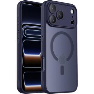 TORRAS Stronger Magnetic & Shockproof for iPhone 17 Pro Case, Fit for MagSafe, Mil-Grade Drop Protection, Camera Control, DIY Button, Slim for iPhone 17 Pro Phone Case Translucent Deep Blue