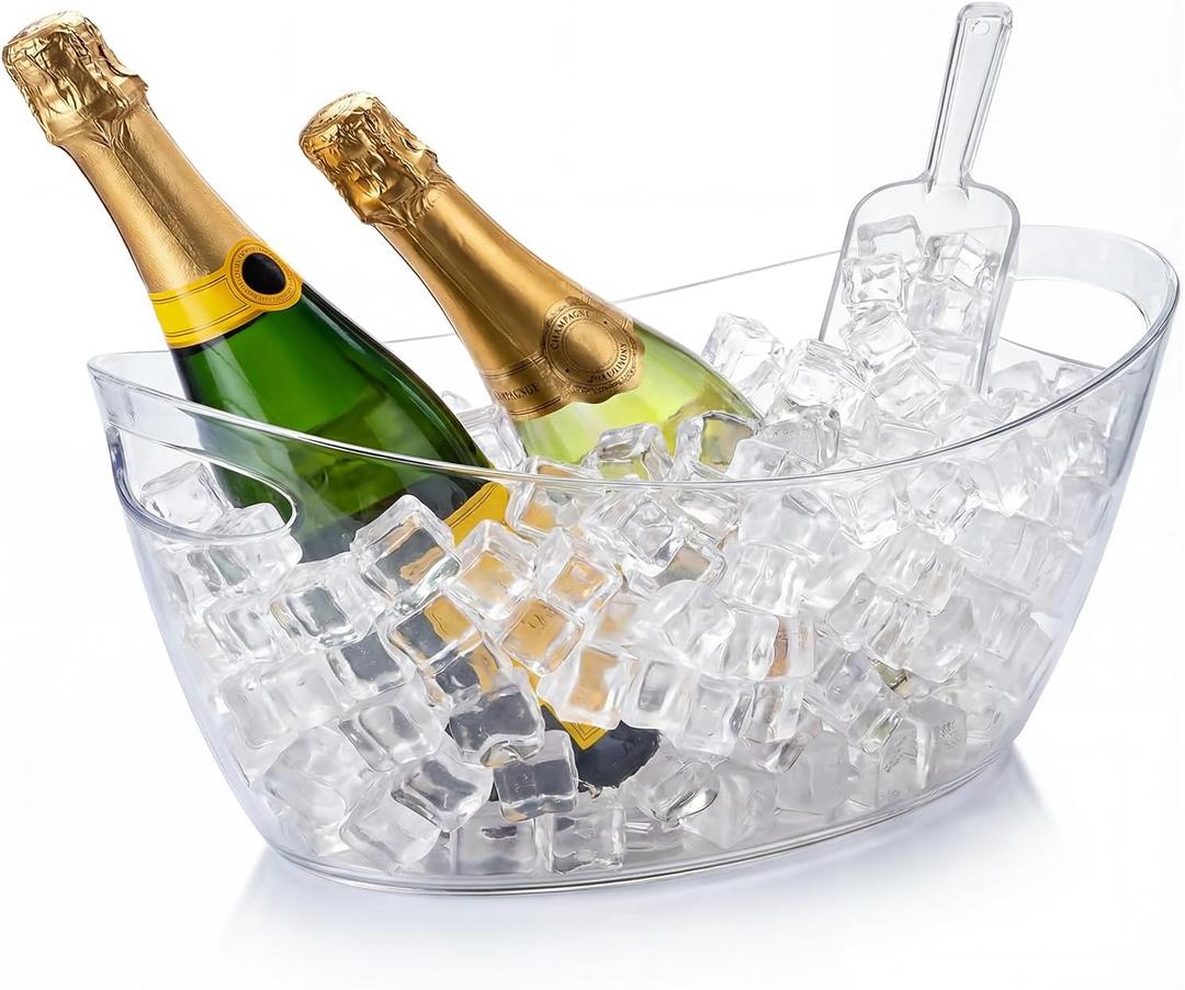 OBTANIM Clear Acrylic Ice Buckets Large Champagne Drink Cooler Storage Ice Tub with Scoops for Beer Cocktails Wine Beverage Home Parties Bar Cooling Supplies (1 Pack)