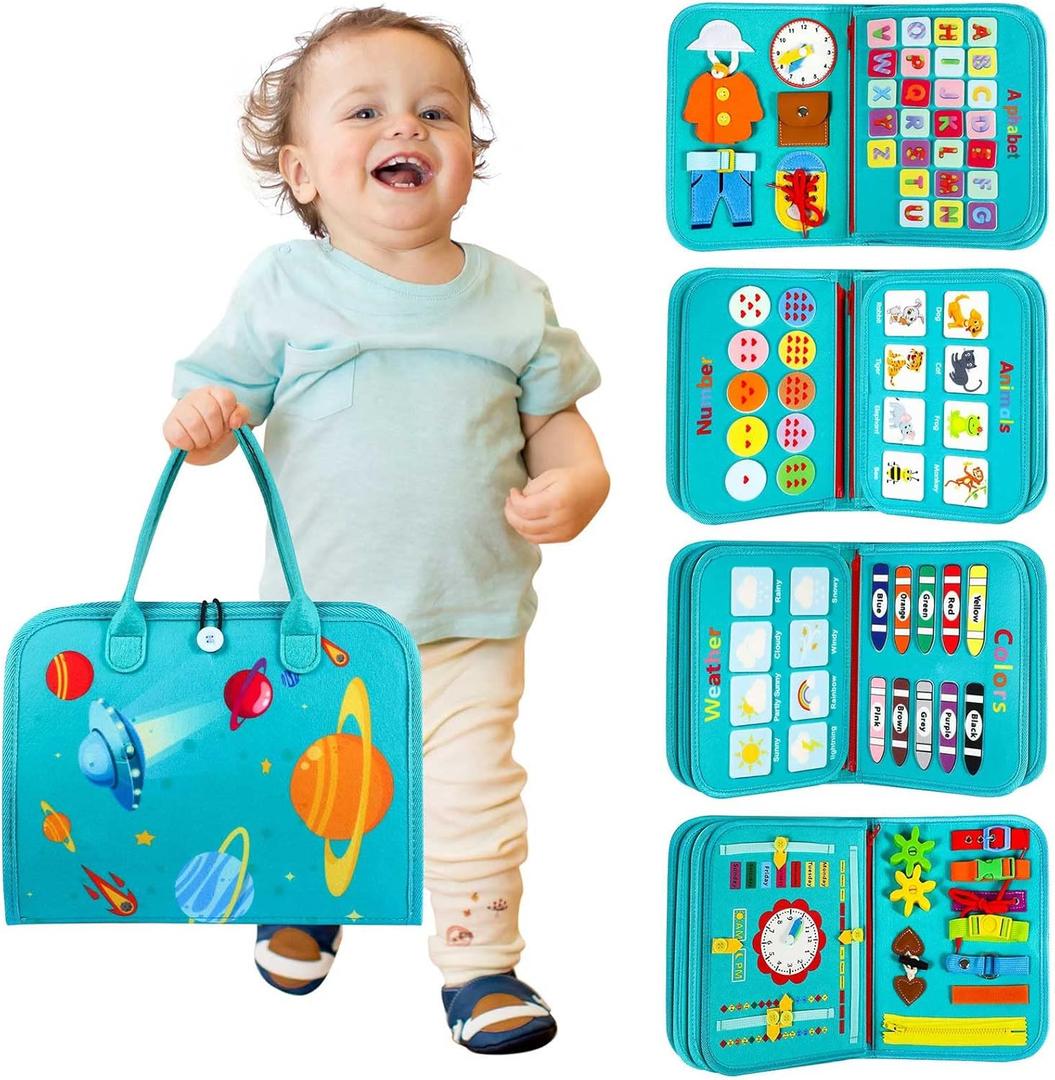 Toddler Busy Board - Montessori Toys for Toddler Boy Birthday Gift, Educational Learning Sensory Busy Book for Toddlers Boys, Airplane Car Travel Activities Toy for Toddlers (Green)
