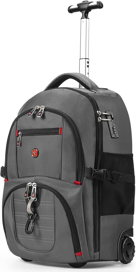 star cloud 21x14x9 Rolling Backpack with Wheels - Water-Resistant, 17.3" Laptop Compartment, Ideal Carry-On for Overnight Travel, College, Work - Wheeled Business Backpack for Adults (Grey)
