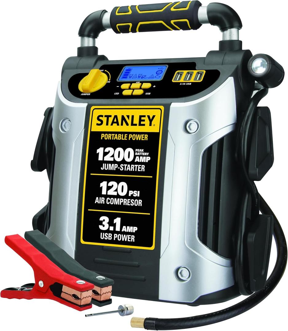 STANLEY J5C09D 1200 Peak Amp Automotive Jump Starter, Portable Power  2.1A/10W USB Port, 120 PSI Air Compressor