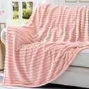 decorUhome Valentines Soft Fleece Pink Throw Blanket for Couch, Cozy Fluffy Plush Flannel Striped Blanket for Sofa Bed, Lightweight Decorative Ribbed Fuzzy Blanket for Woman, 50x60 Inches