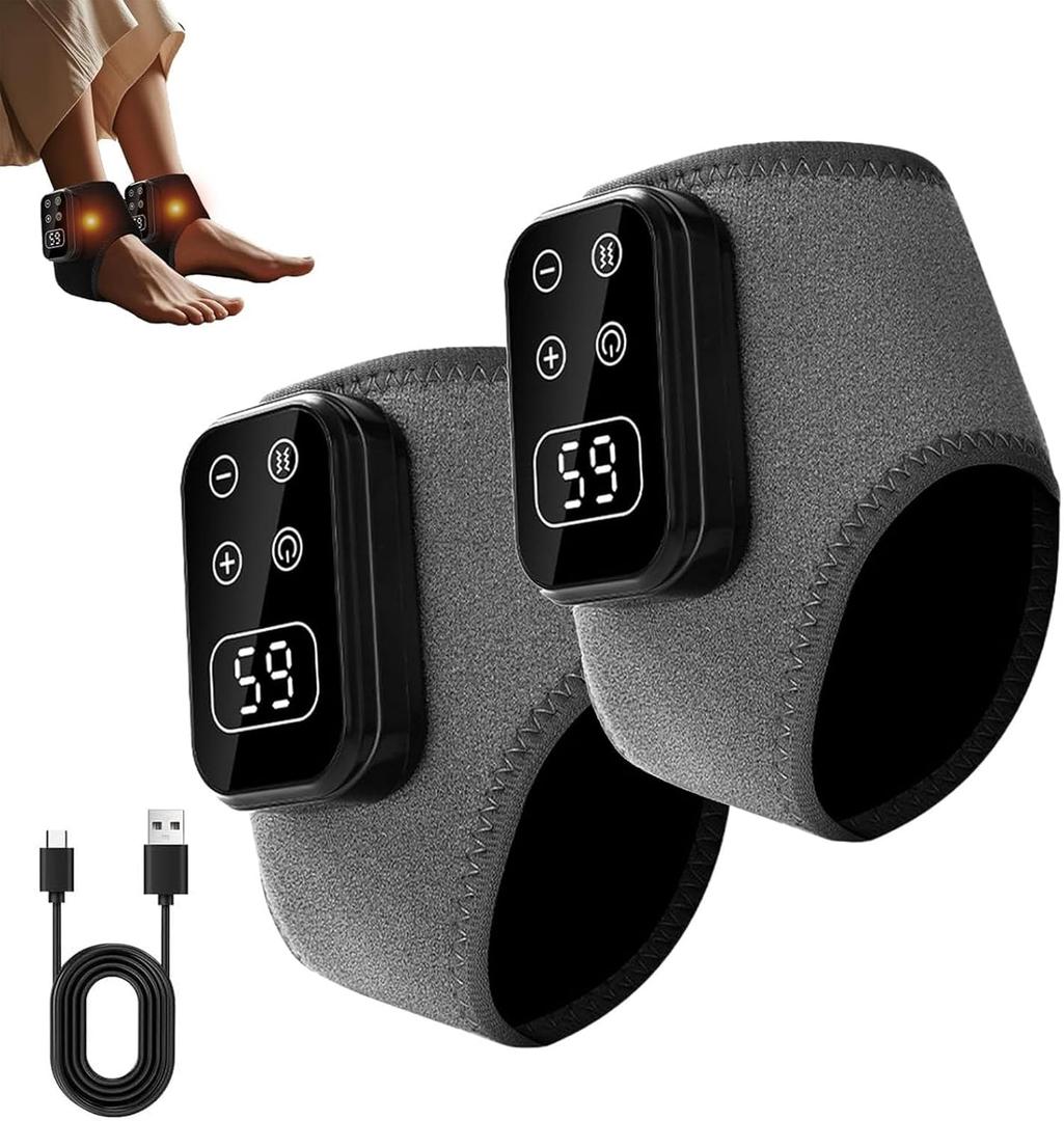 2PC Foot Advanced Renew Triple Method Massager, 3-in-1 Heated Foot & Ankle Wrap, Triple Technology Foot Massager Ankle, 3-Speed & 5-Temperature, Portable Foots Renew Massager for Home Travel Use