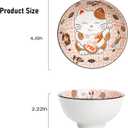 Japanese Lucky Cat Ceramic Bowl Set  4.5-Inch Porcelain Bowls with Fortune Cat Design, Perfect for Rice, Soup, Salad, and Snacks (Set of 4)