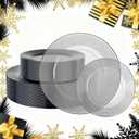 FLOWERCAT 100PCS Clear Black Plastic Plates Disposable Plates for Christmas Party/New Year - Heavy Duty Plastic Plates - 10" &7" Plate for 50 Guests New Year Parties and Events (Smoke Gray)