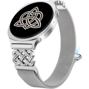 Stainless Steel Magnetic Loop Compatible with Samsung Galaxy Watch 8 40mm 44mm/Watch 8 Classic 46mm(2025) Women Metal Mesh Celtic Knot Dressy Strap (Silver)
