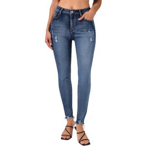roswear Skinny Jeans for Women Mid Rise Ripped Stretchy Denim Pants Trendy Slim Fit Distressed Jeans (Small, Blue)