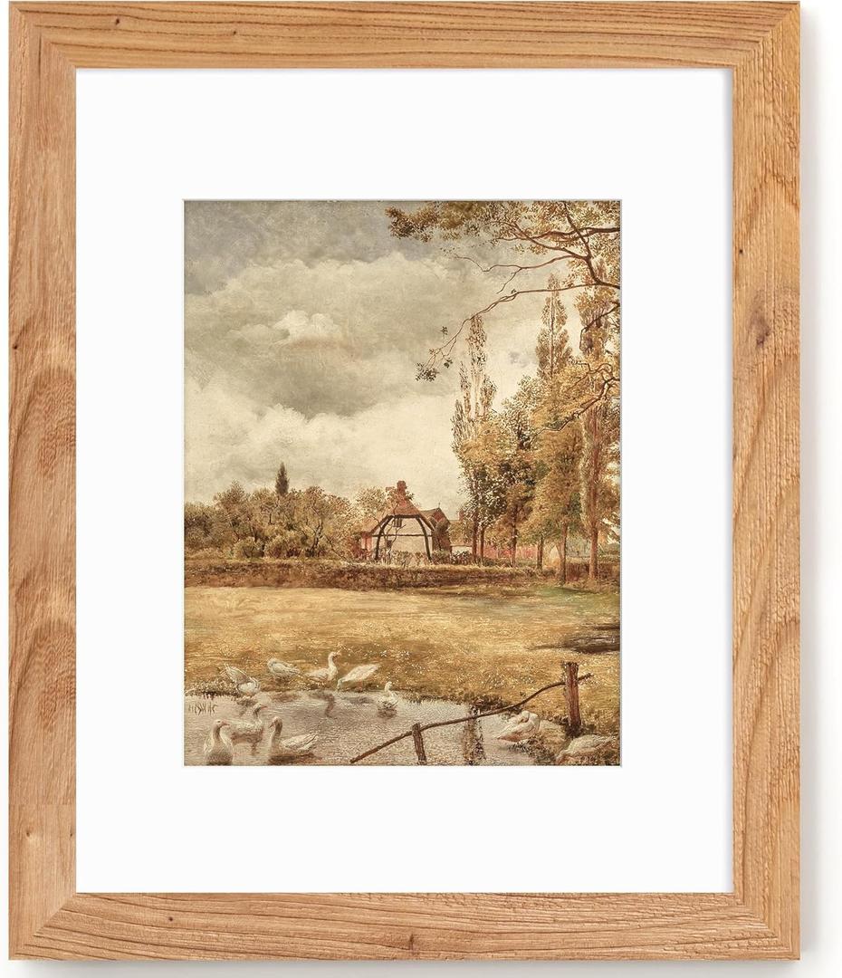 16x20 Picture Frame, Solid Elm Wood Photo Frame with Tempered Glass, 16"x20" Frame matted to 11x14, Rustic Picture Frames, 16 by 20 Poster Frame for Wall Decoration, Natural, 1 Pack (16 x 20 Inch)