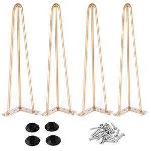 Osring 28 Inch Hairpin Table Legs with 1/2" Dia 3-Rods, Heavy Duty Metal Hairpin Furniture Leg for Coffee Table and Patio Bench, Gold Furniture Feet with Floor Protectors for Home DIY Project, 4