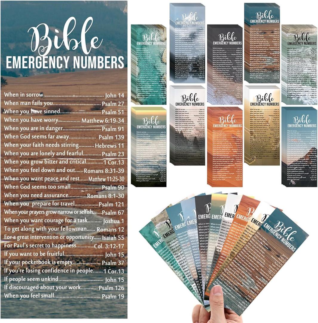100 Pcs Valentines Emergency Numbers Bookmarks Gifts Christian Bookmarks Bulk Bible Verse Cards Inspirational Scripture Cards Bulk for Church Members Sunday School Gifts (English)