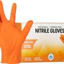 8 Mil Disposable Orange Nitrile Rubber Gloves. Heavy Duty, Food Safe, Mechanic, Cleaning. Diamond Texture, (Extra Large)