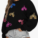 UNIQUEONE Bow Sweatshirt Womens Magic Kingdom Tee Shirt Colorful Pastel Bows Graphic Sweatshirts Oversized Holiday Pullover S