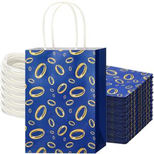 Kolldenn 24 Pcs Gold Rings Goodie Bags with Handles Golden Cartoon Paper Bags Video Game Party Favors for Gamer's Party Decorations Birthday Gifts Snack Supplies(Blue)