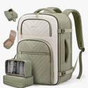 LOVEVOOK Travel Backpack Carry on Flight Approved 40L,Waterproof TSA Travel Essentials Personal Item Backpack for Women Men,Large Carry on Luggage Suitcase Travel Bag for Airplane with 3 Packing Cubes, Bean Green - Light Yellow